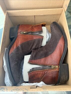 Free People Brown Two-Tone Leather Ankle Booties